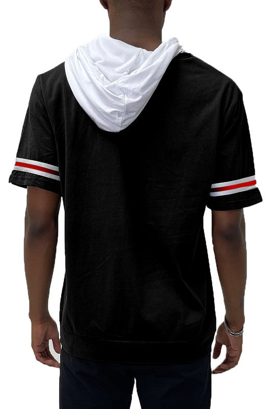 Men's Short Sleeve Hooded Shirt with Tape Detail Black XL