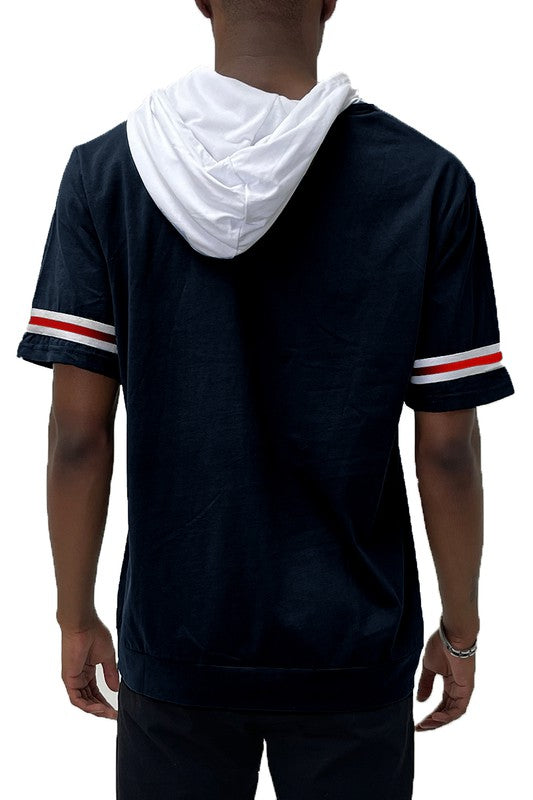 Men's Short Sleeve Hooded Shirt with Tape Detail