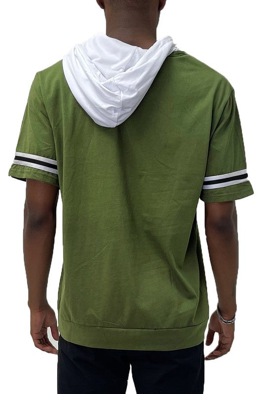 Men's Short Sleeve Hooded Shirt with Tape Detail Olive XL