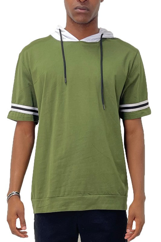 Men's Short Sleeve Hooded Shirt with Tape Detail Olive