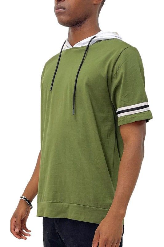 Men's Short Sleeve Hooded Shirt with Tape Detail Olive M