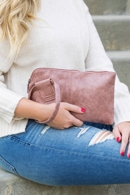 Vegan Leather Wristlet Mini Clutch Blush OneSize