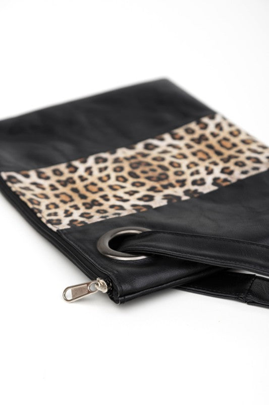 Leopard Color Block Clutch Bag