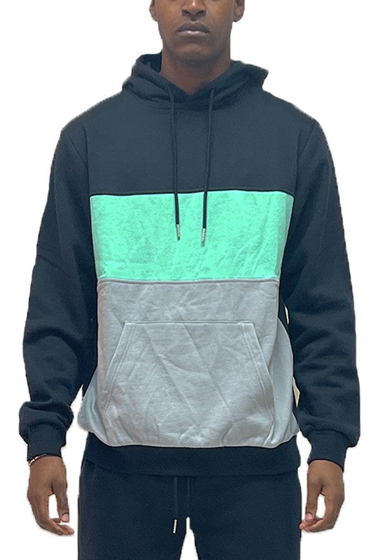 Men's Color Block Pullover Hoodie Black Cabbage