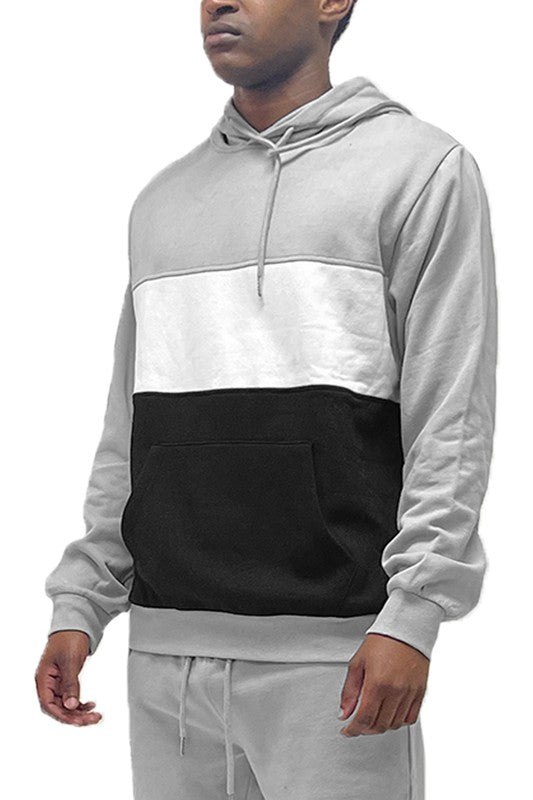 Men's Color Block Pullover Hoodie Grey Black