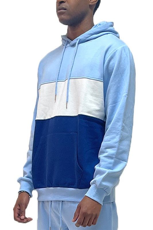 Men's Color Block Pullover Hoodie Sky Navy