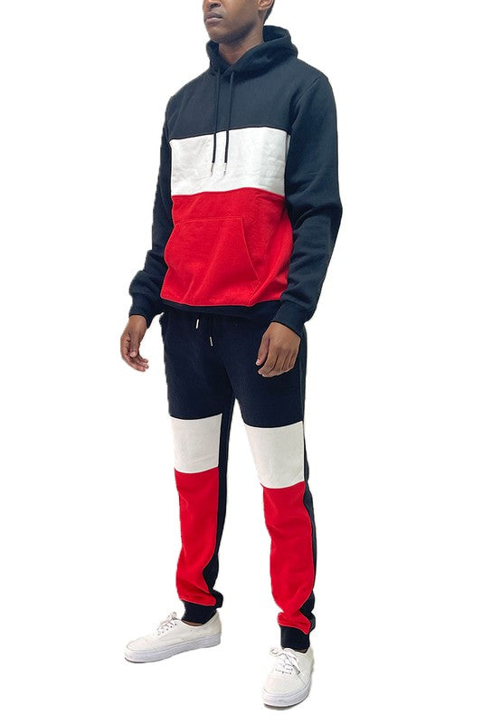 Men's Color Block Sweat Set – Hoodie & Sweatpants Black Red