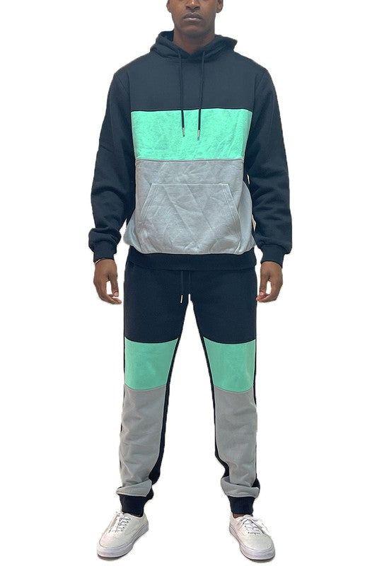 Men's Color Block Sweat Set – Hoodie & Sweatpants Black Cabbage
