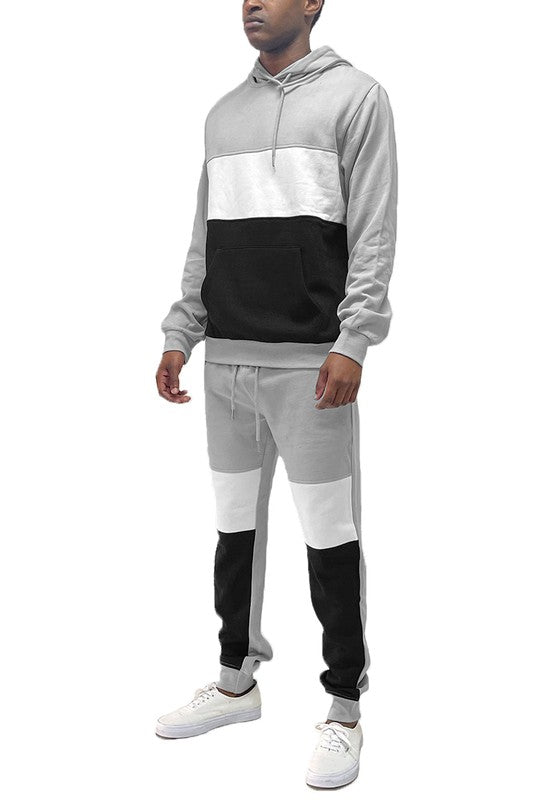 Men's Color Block Sweat Set – Hoodie & Sweatpants Grey Black