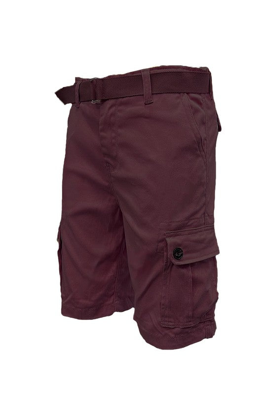 Weiv Men's Belted Cargo Shorts – Includes Belt, Waist 30–40 Burgandy