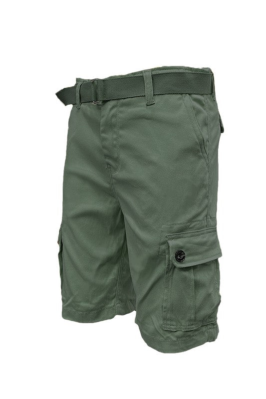 Weiv Men's Belted Cargo Shorts – Includes Belt, Waist 30–40 Olive