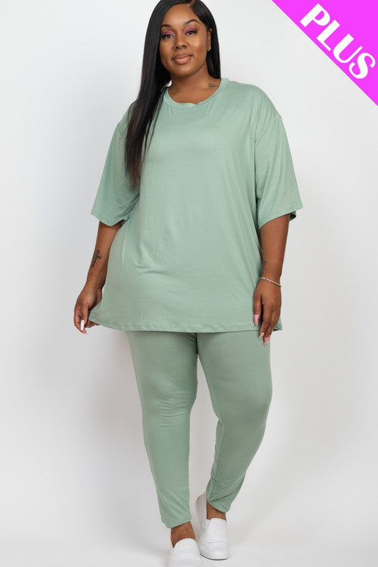 Plus Size Oversized Shirt & Leggings Set – Stretch Jersey Lounge Set Green Bay