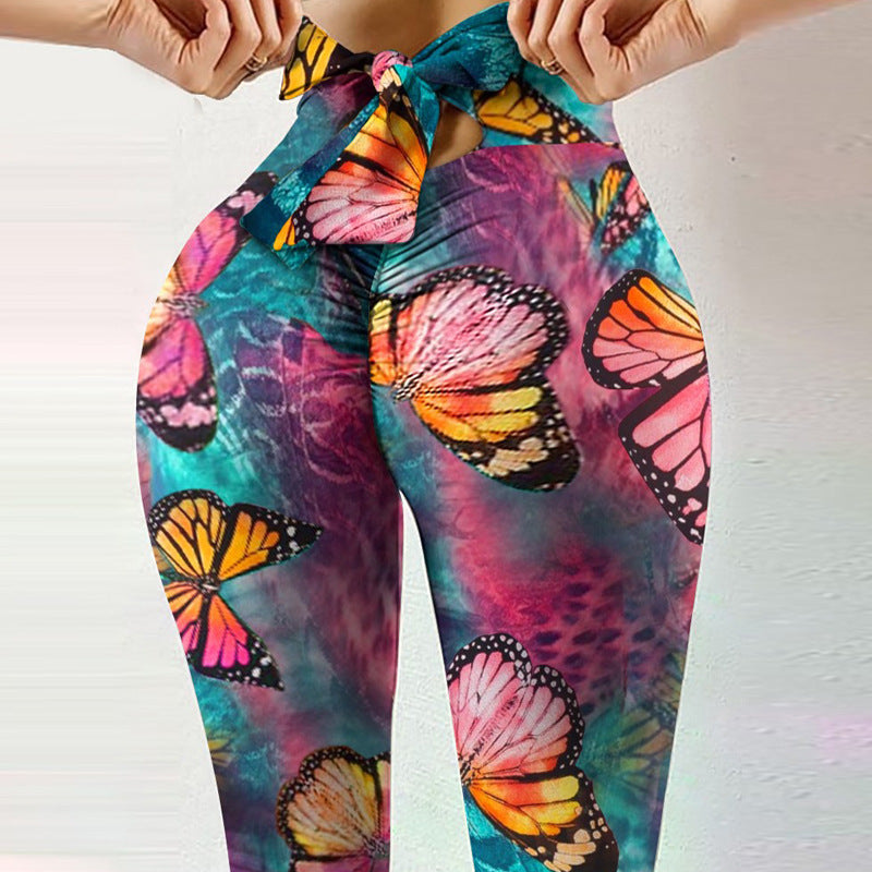 Women's Hip-Lift Slim Yoga Leggings – Stretch Fitness Pants, 9 Prints, S–XXL Bright Butterfly