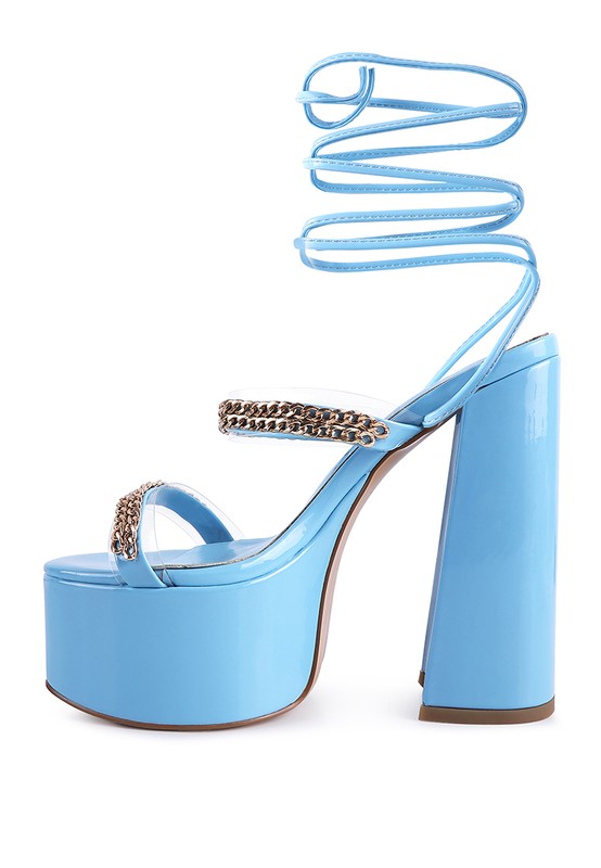 Rag & Co. Indulgence Metal Chain Lace Up Chunky Sandals