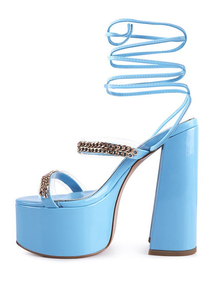 Rag & Co. Indulgence Metal Chain Lace Up Chunky Sandals