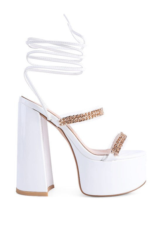 Rag & Co. Indulgence Metal Chain Lace Up Chunky Sandals