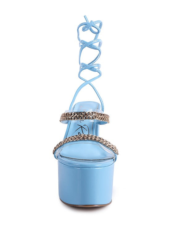 Rag & Co. Indulgence Metal Chain Lace Up Chunky Sandals