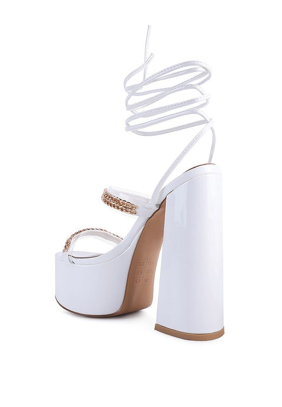 Rag & Co. Indulgence Metal Chain Lace Up Chunky Sandals