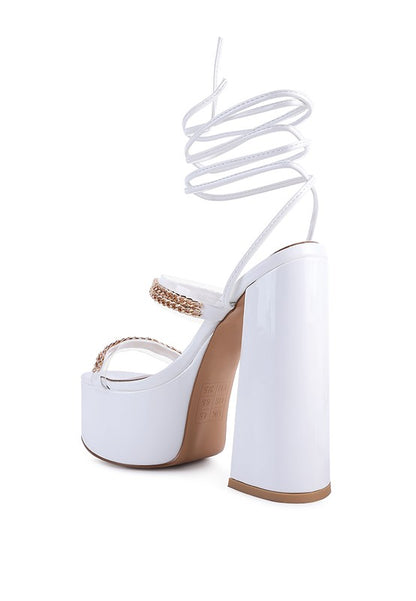 Rag & Co. Indulgence Metal Chain Lace Up Chunky Sandals
