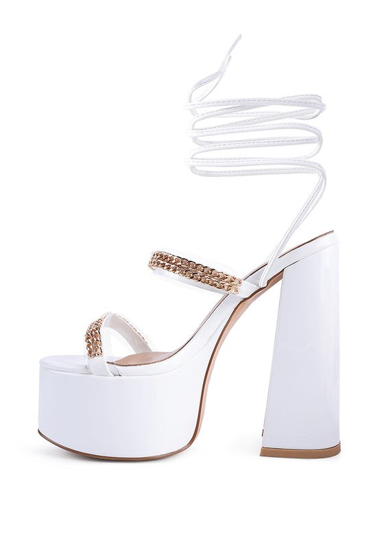 Rag & Co. Indulgence Metal Chain Lace Up Chunky Sandals