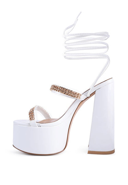 Rag & Co. Indulgence Metal Chain Lace Up Chunky Sandals