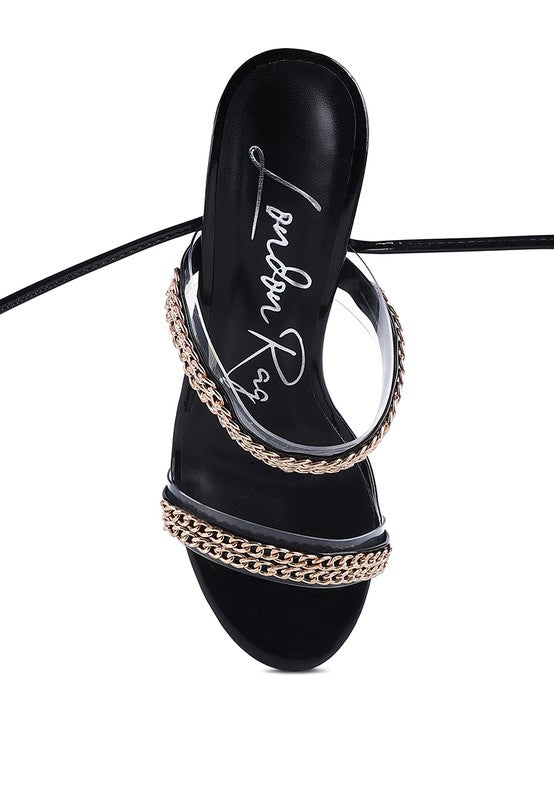 Rag & Co. Indulgence Metal Chain Lace Up Chunky Sandals