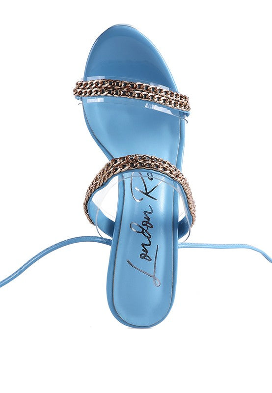 Rag & Co. Indulgence Metal Chain Lace Up Chunky Sandals