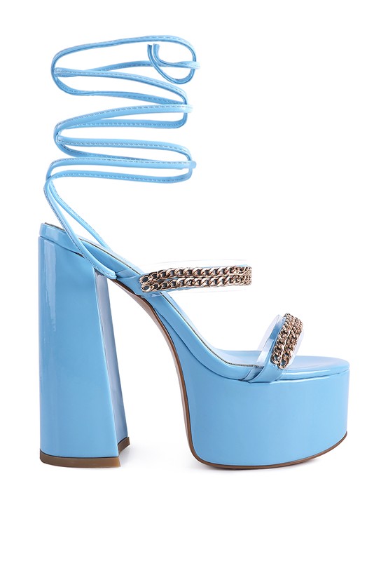 Rag & Co. Indulgence Metal Chain Lace Up Chunky Sandals