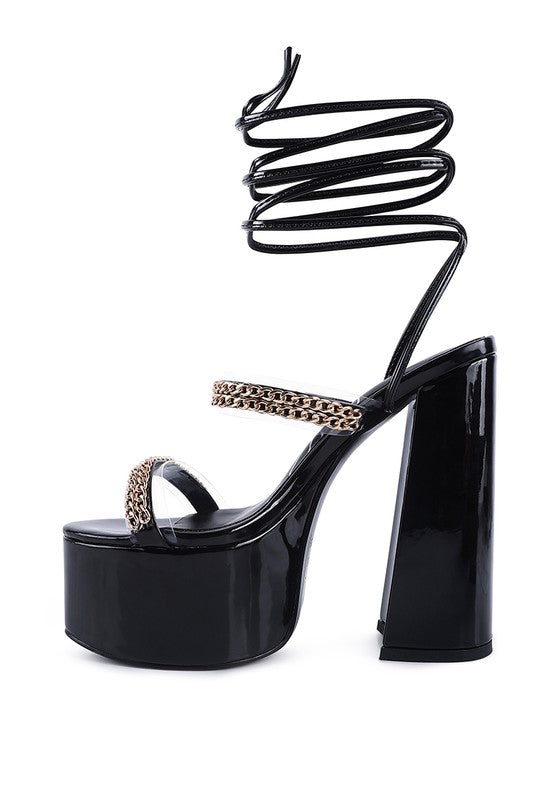 Rag & Co. Indulgence Metal Chain Lace Up Chunky Sandals