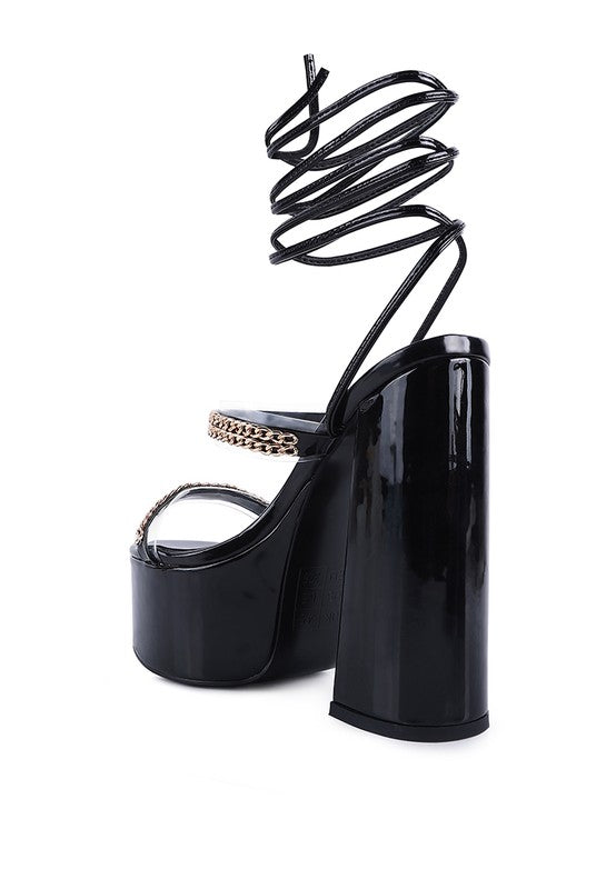 Rag & Co. Indulgence Metal Chain Lace Up Chunky Sandals