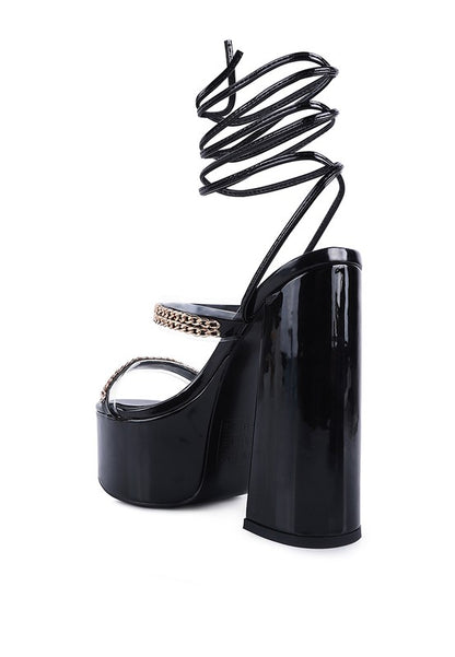 Rag & Co. Indulgence Metal Chain Lace Up Chunky Sandals