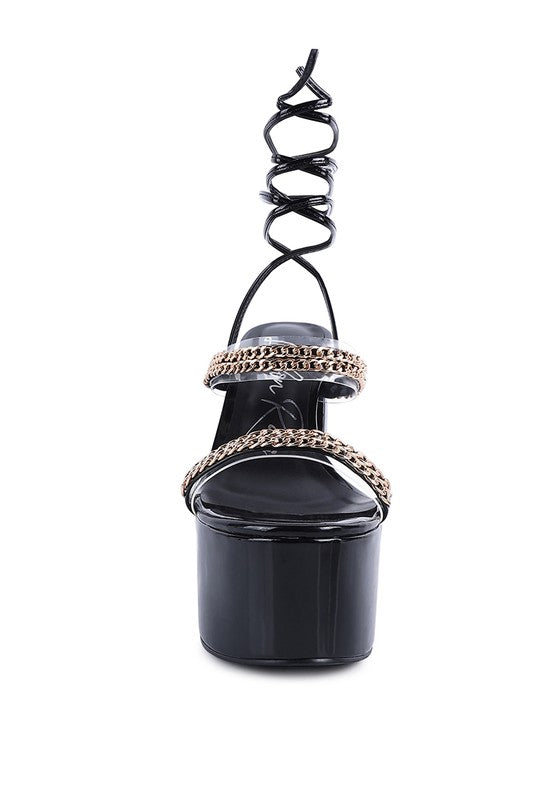 Rag & Co. Indulgence Metal Chain Lace Up Chunky Sandals