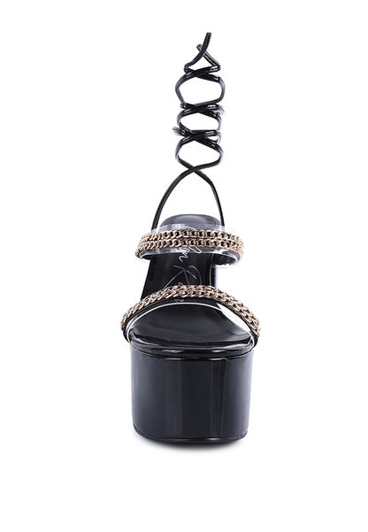Rag & Co. Indulgence Metal Chain Lace Up Chunky Sandals