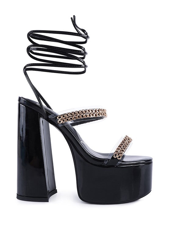 Rag & Co. Indulgence Metal Chain Lace Up Chunky Sandals