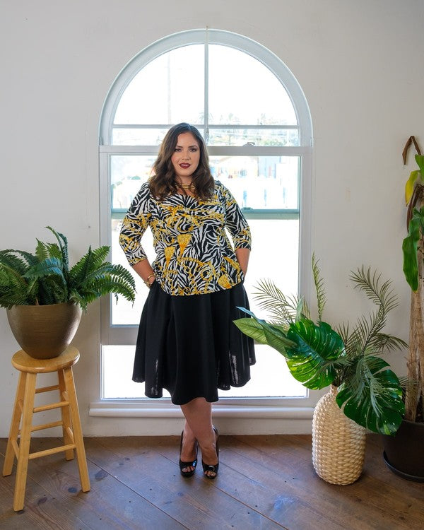 Knee-Length Circle Skirt with Side Seam Pockets