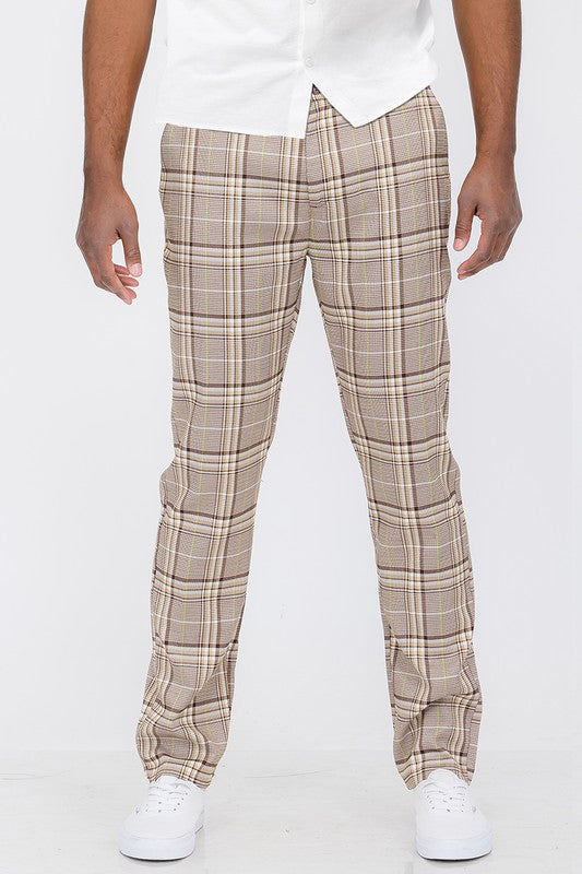 Weiv Men's Plaid Trouser Pants – Slim Fit, Button Fly, Sizes 30–36