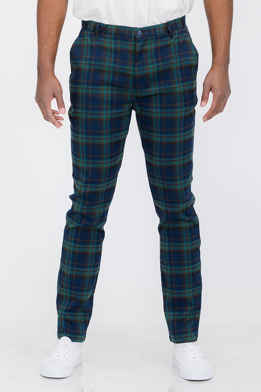 Weiv Men's Plaid Trouser Pants – Blue, Waist 30–40