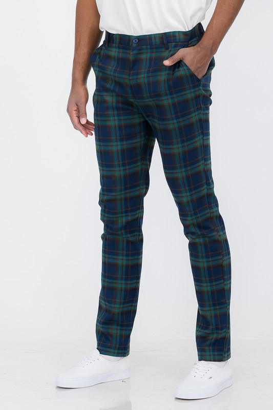 Weiv Men's Plaid Trouser Pants – Blue, Waist 30–40 Blue
