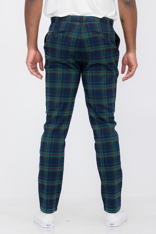 Weiv Men's Plaid Trouser Pants – Blue, Waist 30–40