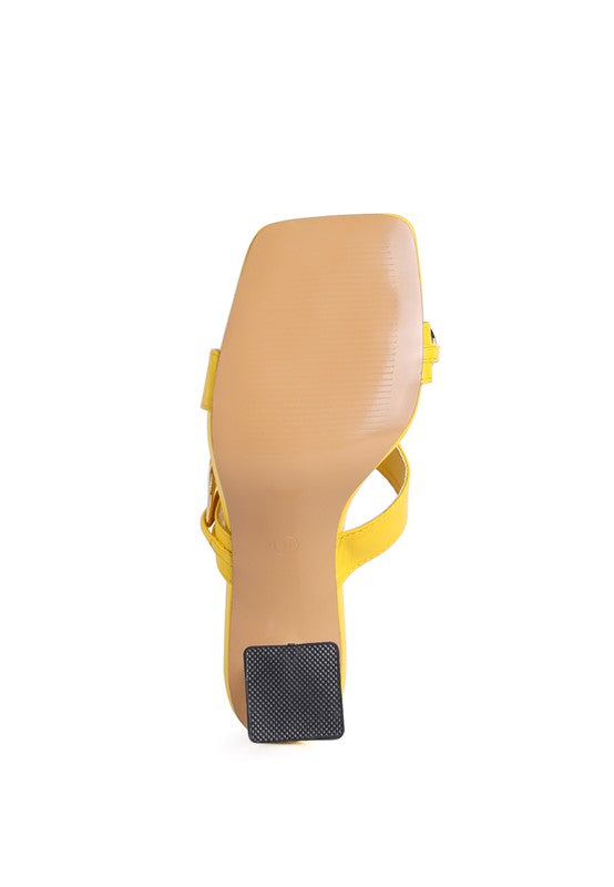 Wandy Clear Twist Heel Sandals | Square Toe Slip-On with Metal Chain Detail