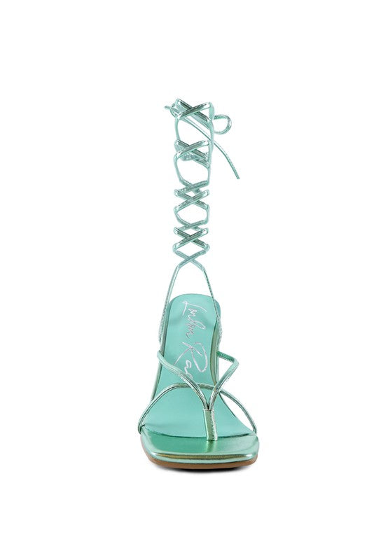 SheWolf Lace-Up High Heel Block Sandals