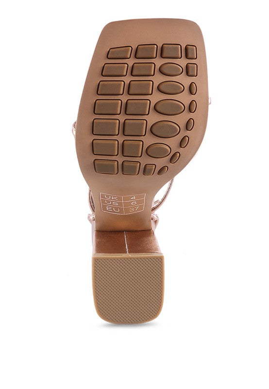 SheWolf Lace-Up High Heel Block Sandals Rose Gold 6