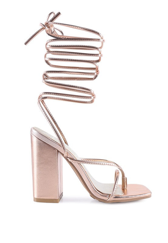 SheWolf Lace-Up High Heel Block Sandals