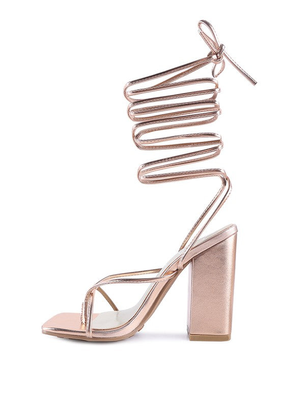 SheWolf Lace-Up High Heel Block Sandals