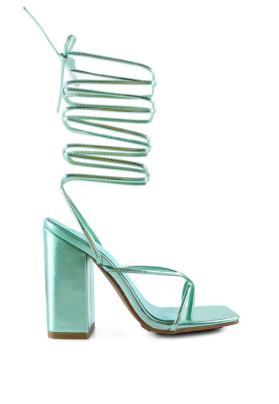 SheWolf Lace-Up High Heel Block Sandals