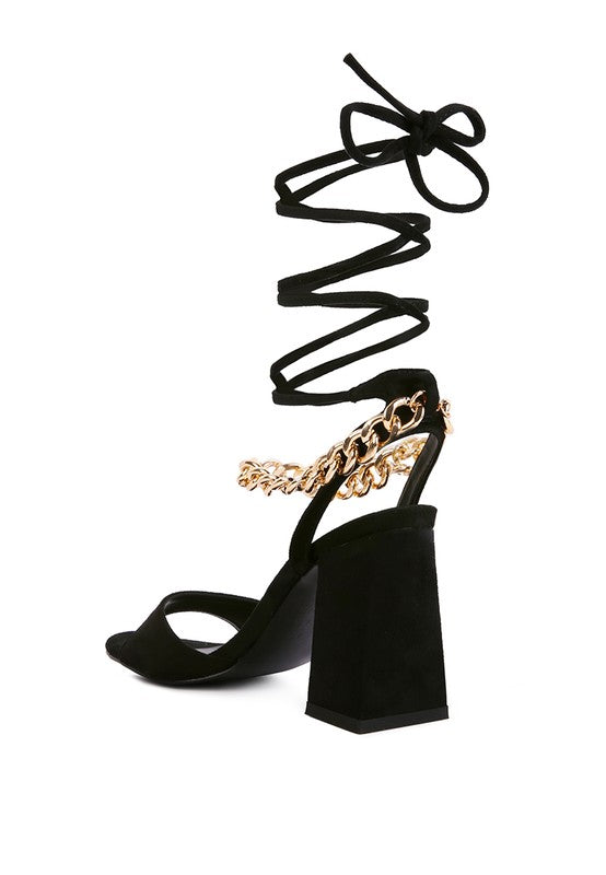 Rag & Co. Gone Gurl Metal Chain Lace Up Block Heel Sandals