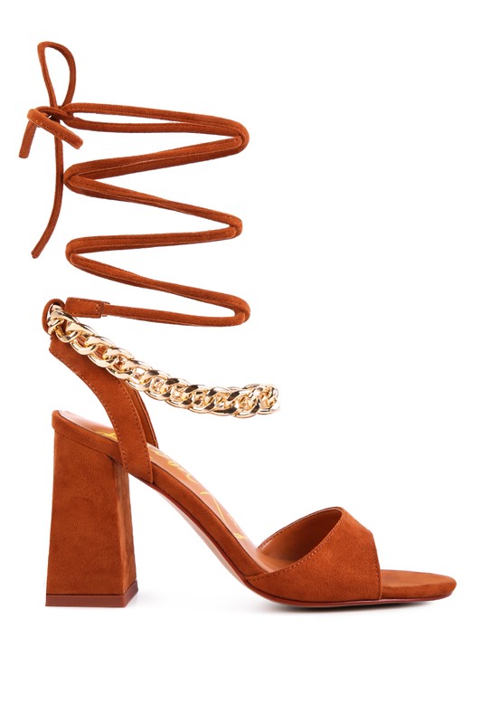 Rag & Co. Gone Gurl Metal Chain Lace Up Block Heel Sandals