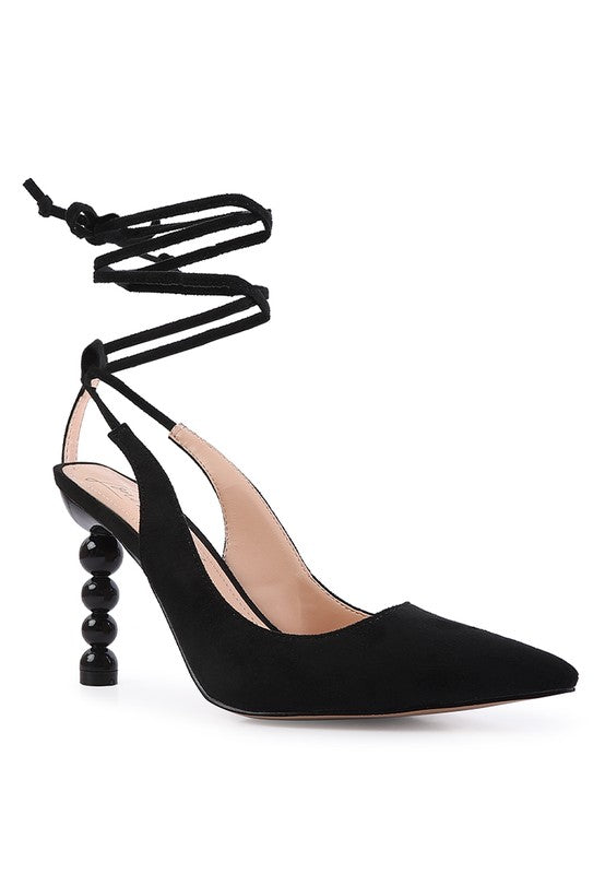 Rag & Co. Spiced Faux Suede Cut Out Heel Lace Up Sandals Black