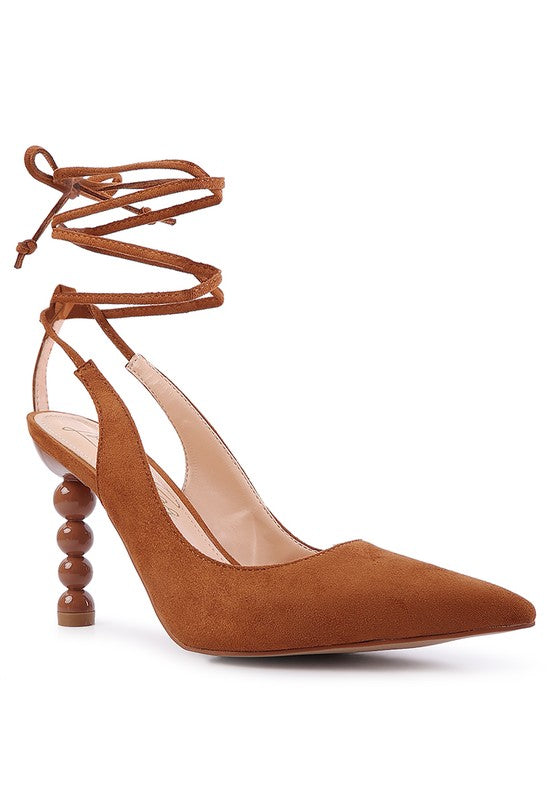 Rag & Co. Spiced Faux Suede Cut Out Heel Lace Up Sandals Tan