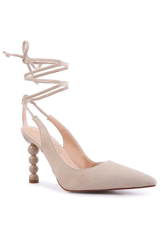 Rag & Co. Spiced Faux Suede Cut Out Heel Lace Up Sandals Beige